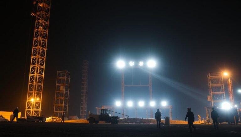 iluminação em canteiros de obras