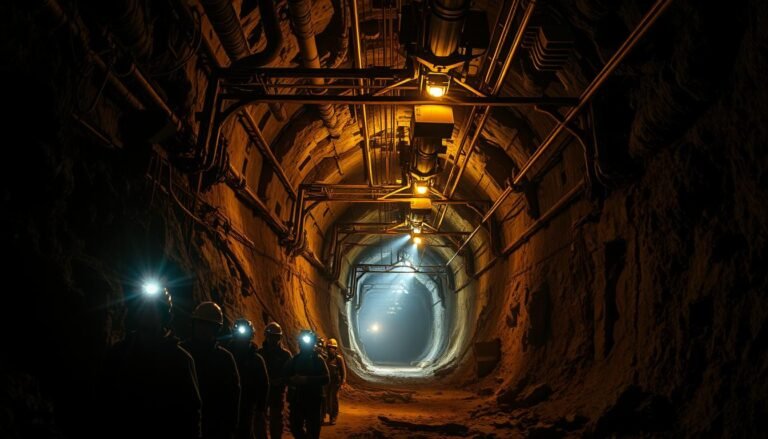 iluminação em mineração subterrânea